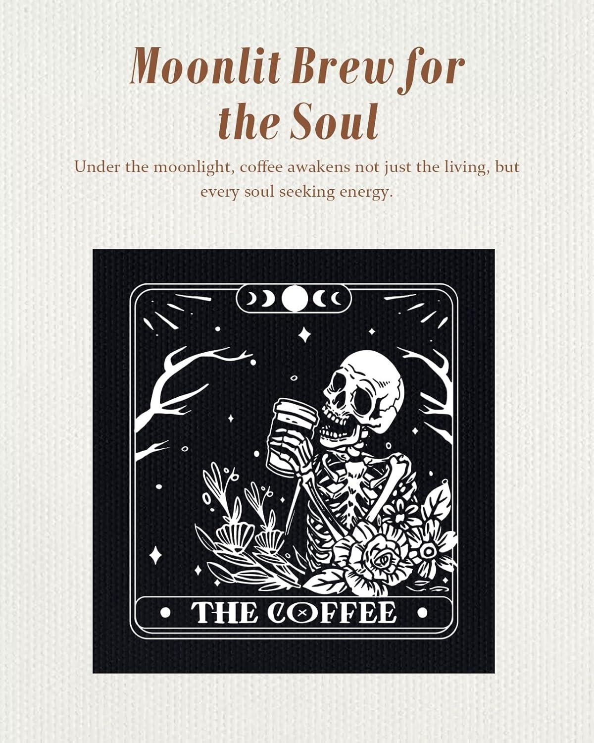 Canvas Tote Bag for Women – Aesthetic Canvas Bag with Zipper Cute Stylish Reusable Shoulder Totes for Shopping Work Daily Vacation, Coffee Skull - Image 3