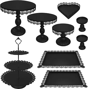 Set of 9 Cake Stands Metal Cupcake Stand Set Multiple Styles Candy Fruit Display Tower Dessert Plate Cake Serving Tray for Birthday Party Wedding Anniversary Baby Shower Engagement Black