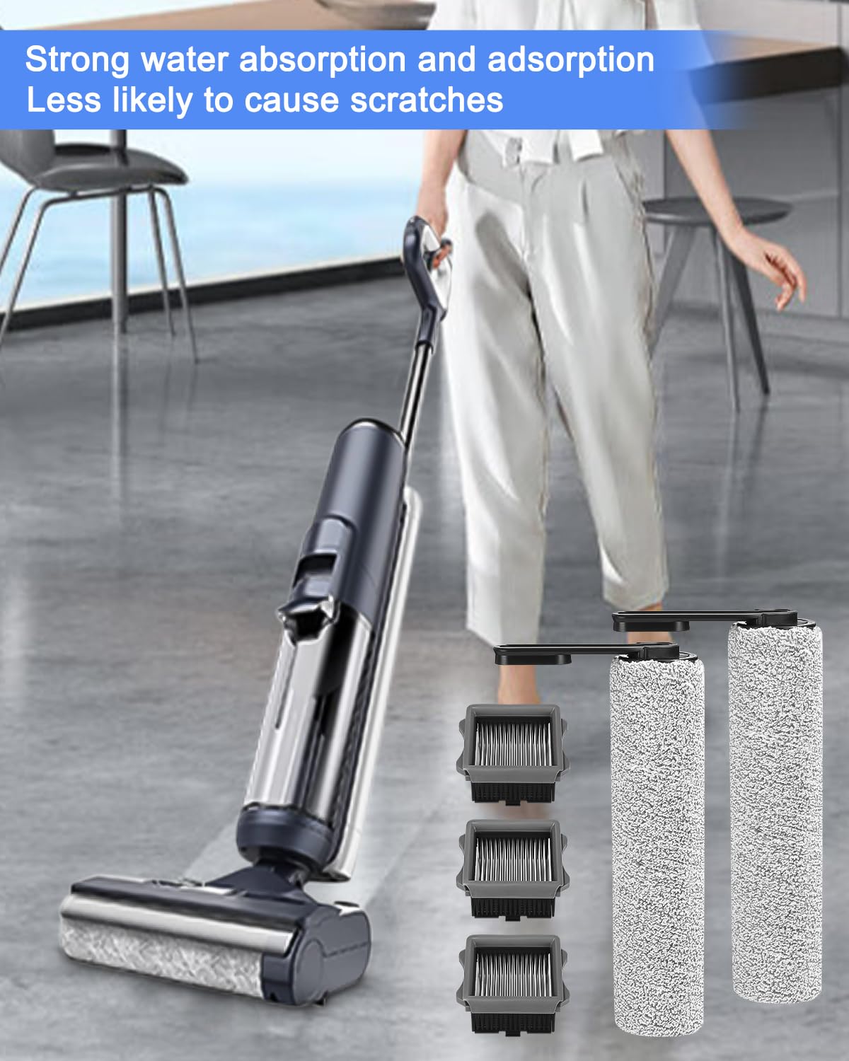 Zapasowy wałek szczotki i akcesoria filtracyjne do Tineco Floor One S5/S5 Pro/S5/S5 Pro 2 do odkurzaczy suchych i mokrych, 2 rolki szczotek, 3 filtry (niedostępne dla S5 Combo)