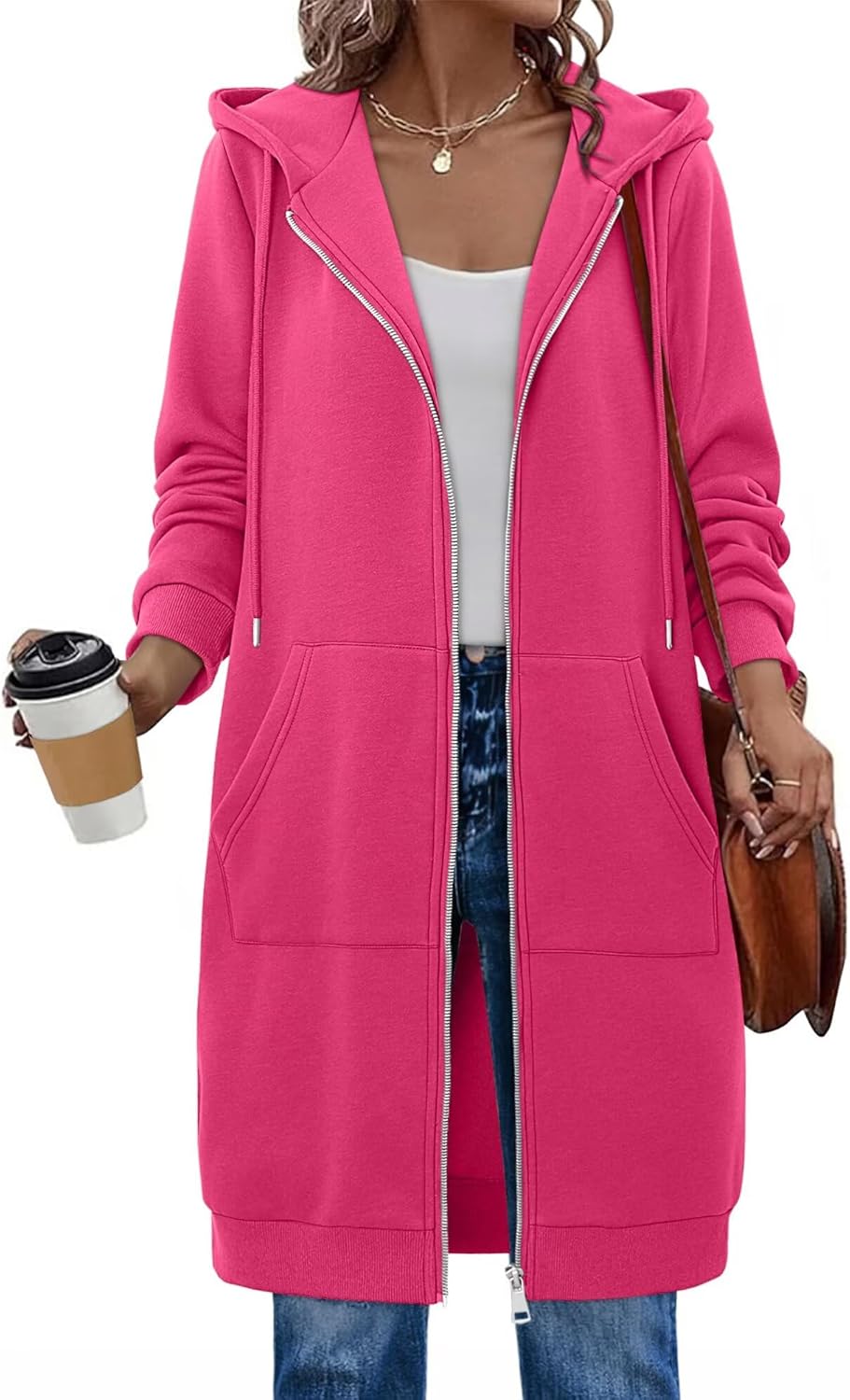 StunShow Womens Zip Up Hoodies Fleece Long Oversized Sweatshirt Jacket Casual Fall Coat with Pocket(S-3XL) - Image 2