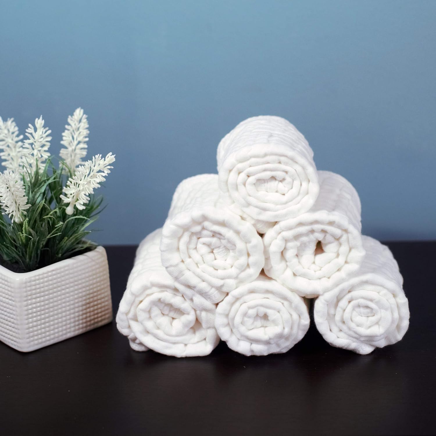 Muslin Burp Cloths 6 Pack Large 100% Cotton Hand Washcloths 6 Layers Extra Absorbent and Soft (White, Pack of 6) : Baby