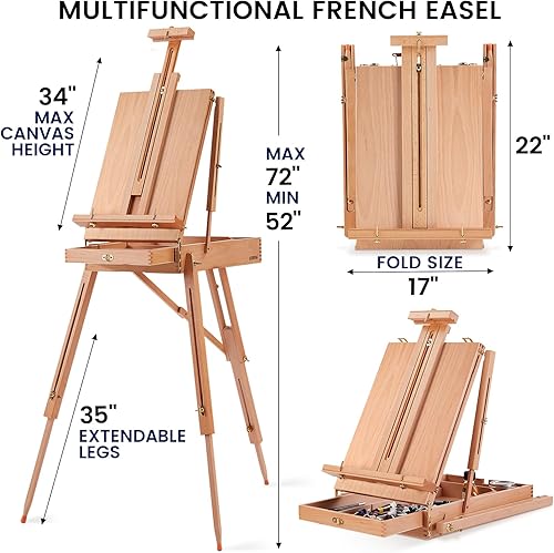 Miniatura 2 de Juego de 196 piezas de pintura de artista de lujo con caballete francés, 48 colores acrílicos y pinturas al óleo, pinturas de acuarela de 24