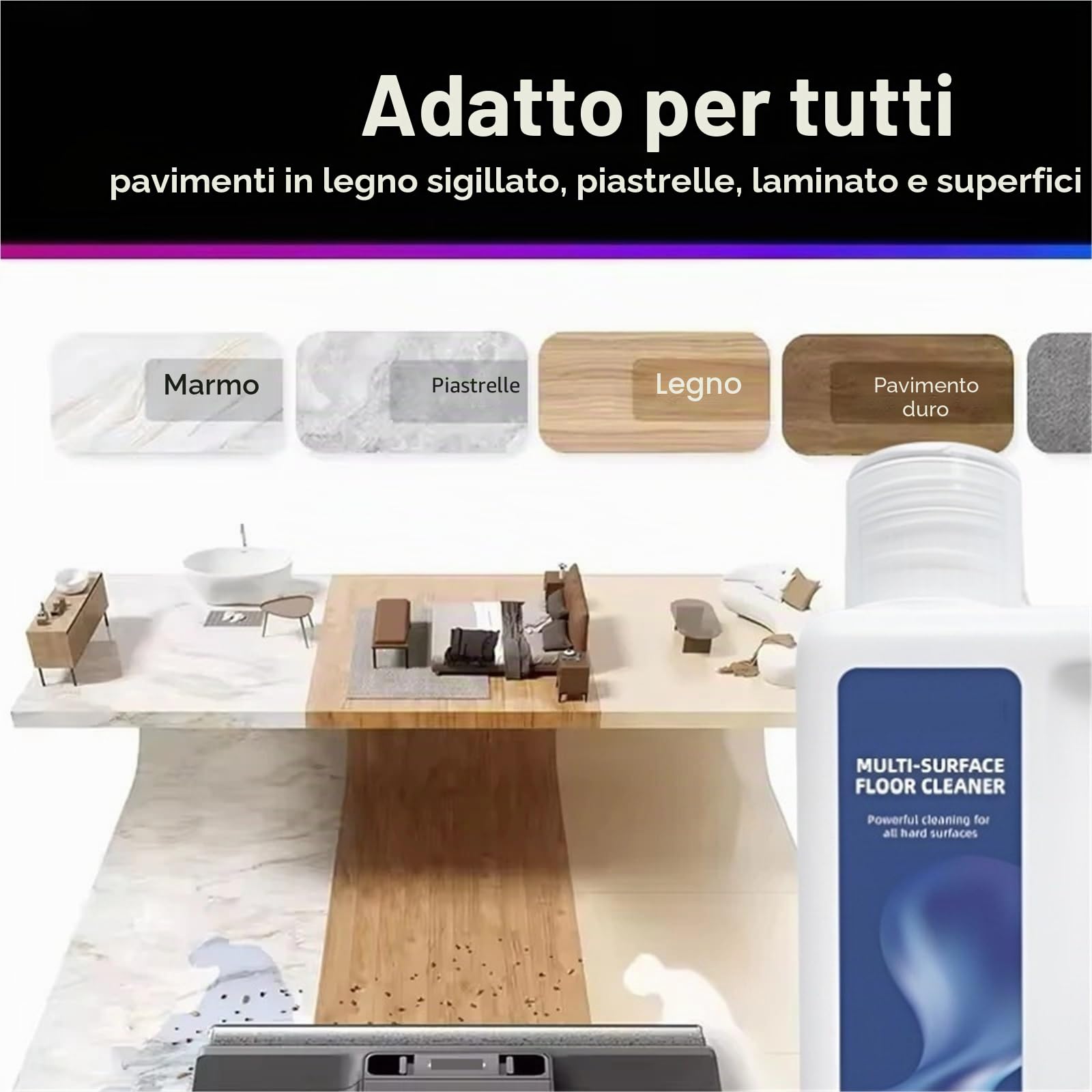 Soluzione detergente multisuperficie, compatibile con Dreame W10 Pro/D9 Max/L10 Pro/M12 H11 H12 H13 H14 H15, soluzione detergente for spazzatrice(500mlx4)