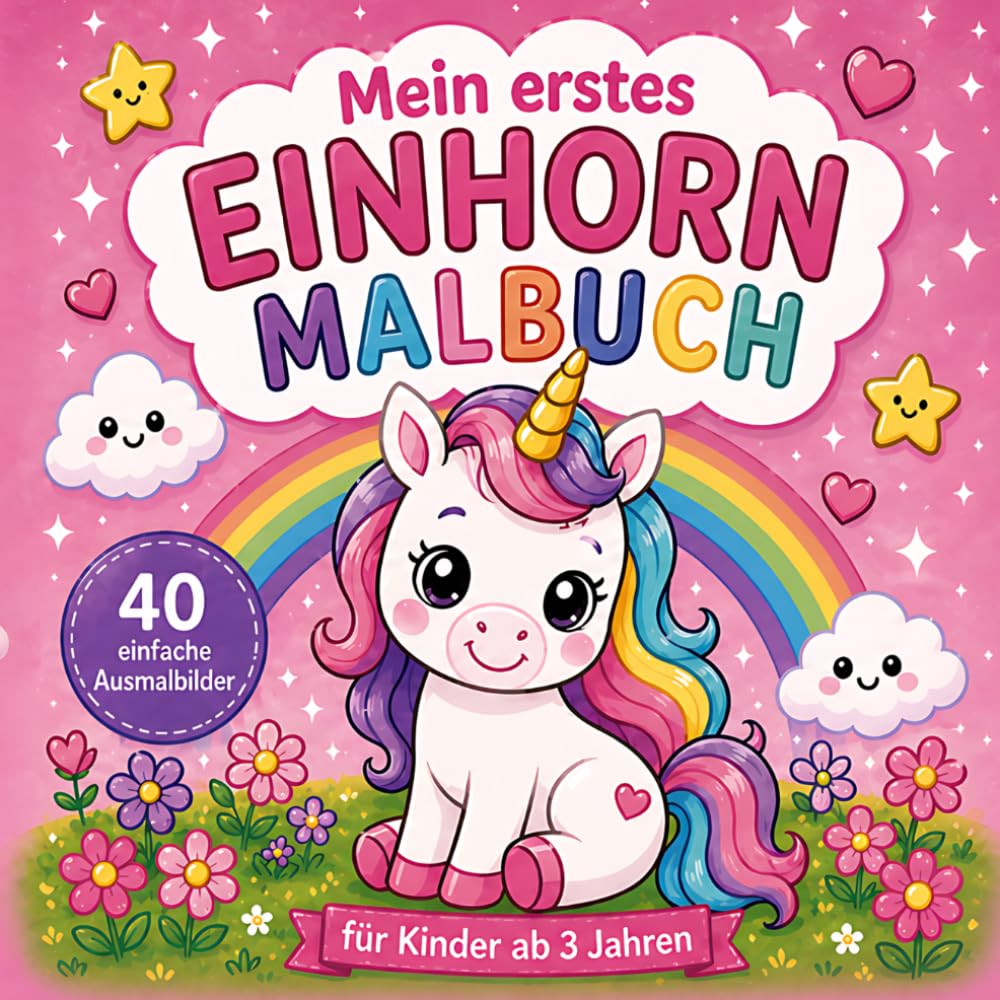 Mein erstes Einhorn Malbuch: 40 einfache Ausmalbilder für Kinder ab 3 Jahren – Süße Einhörner mit großen Flächen