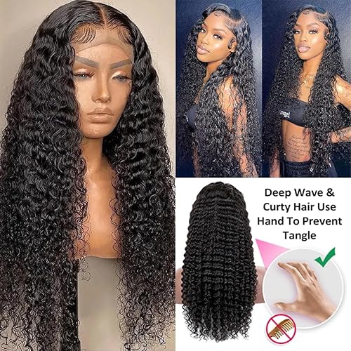 Miniatura 7 de Pelucas de cabello humano ondulado profundo con encaje frontal para mujeres negras, pelucas de encaje frontal HD de 13 x 4, pelucas de cabello