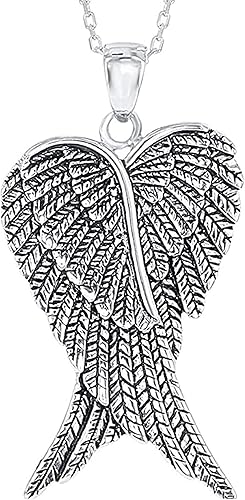 Sterling Silver Angel Wing Necklace for Women - Heart Angel Necklace - Simulated White Pink or Blue Opal Necklace for Women - Meaningful Gifts for