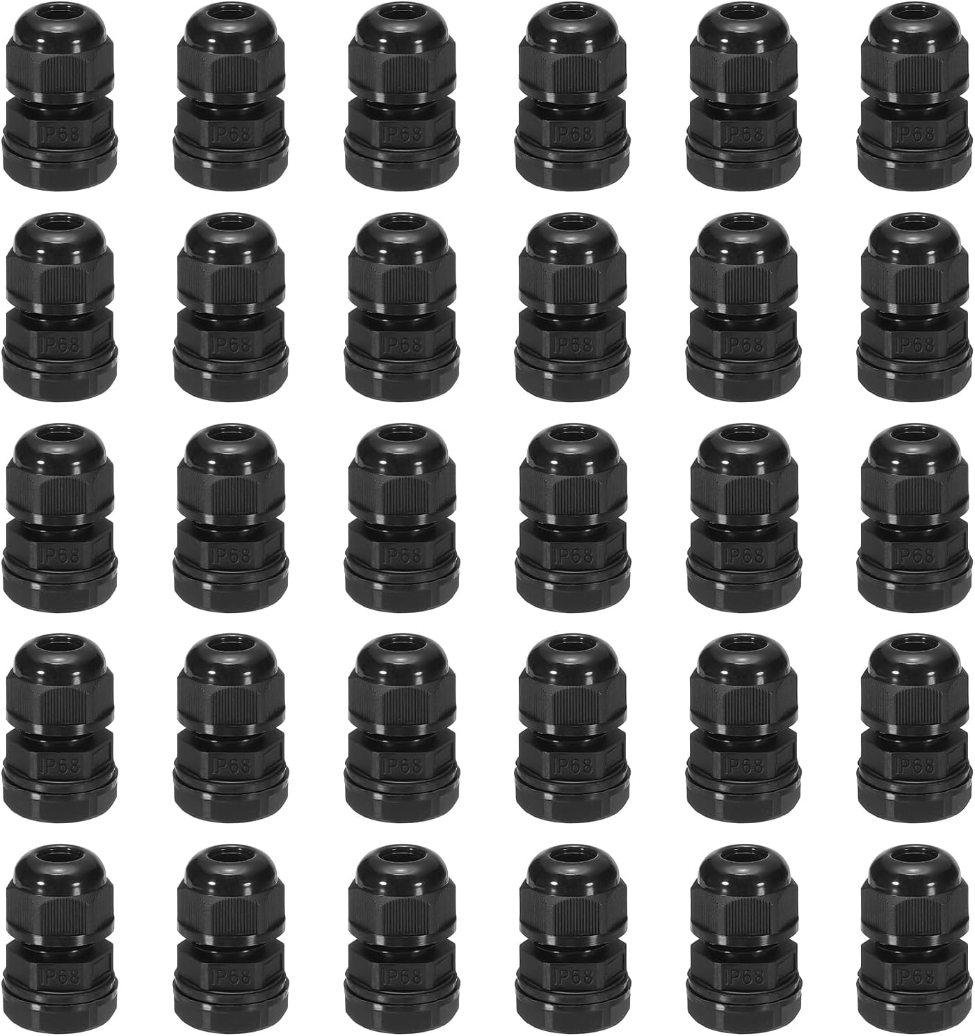 sourcing map 30 Pcs PG7 Cable Glands Adjustable 3-6.5mm PA6 Nylon IP68 Waterproof Connectors with Seals Anti-Corrosion for Industrial/Outdoor Electrical Systems (Black)