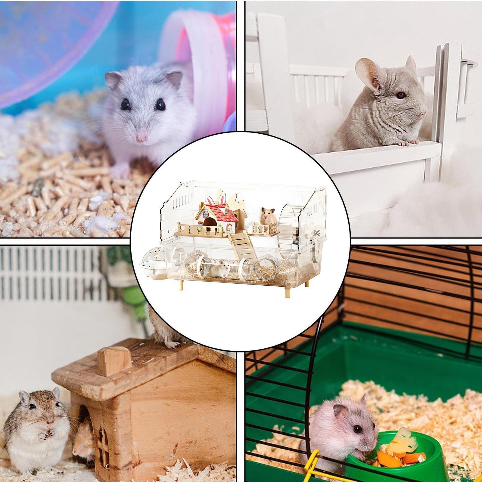 Jaula para Hámster Casa Acrílica Transparente de 2 Niveles para Juego, | Jaula para Hurón Hámster, Chinchilla, Erizo y Animales Pequeños