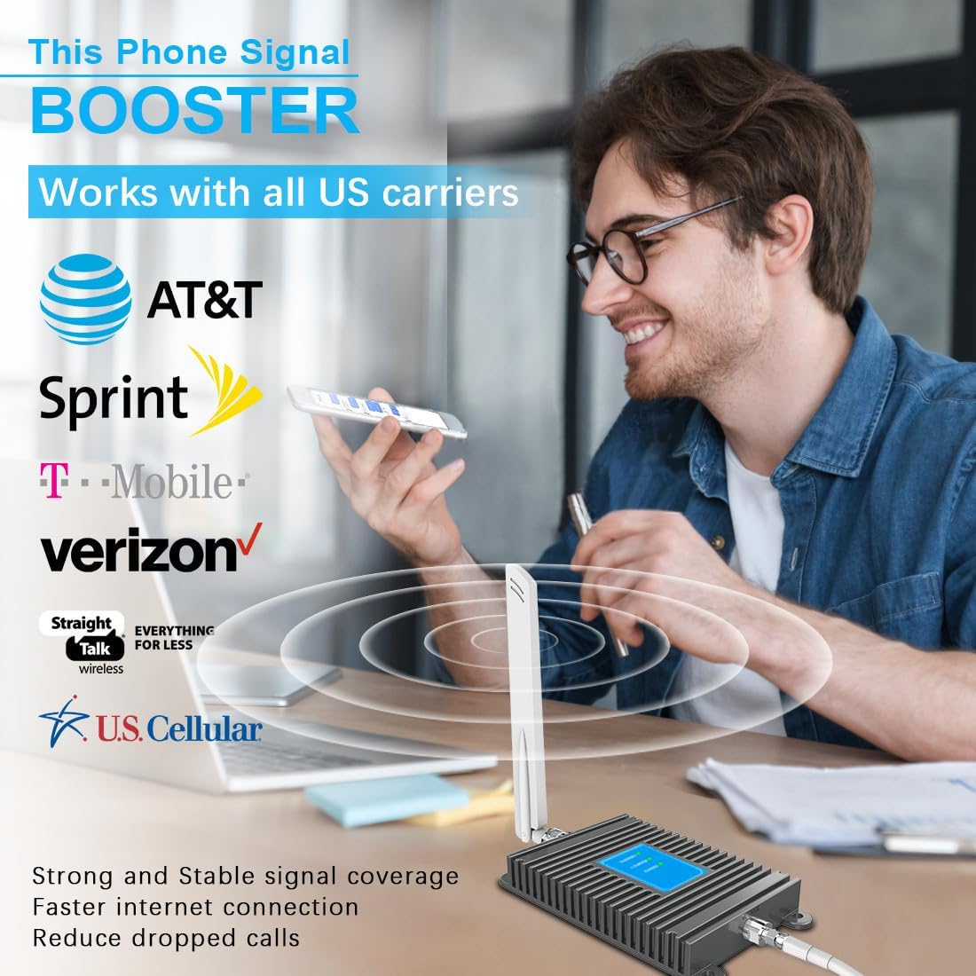 Cell Phone Signal Booster 5G 4G Band 2/5/13 Cell Signal Booster for All U.S. Carriers Verizon, ATT, Sprint, Outdoor Directional and Indoor Omni-Directional Antenna Kit for Home, FCC Approved