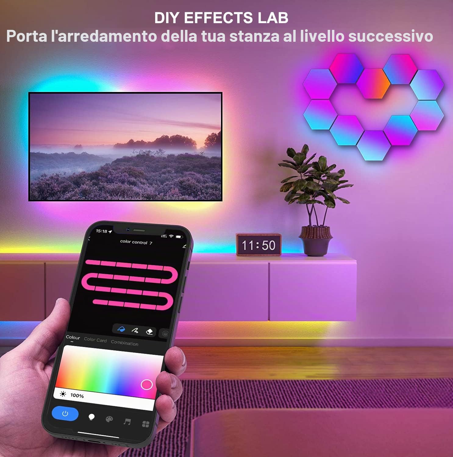 Pannelli LED Gaming RGBIC, Applique LED da Parete Casa Smart Funziona con Alexa e Google Assistant, Lampada Gaming LED Esagonali da Muro Controllo Vocale e App, Sincronizza con la Musica,10 Pannelli