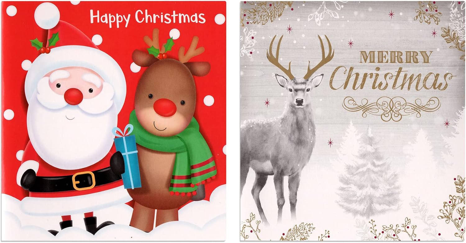 Christmas Cards Bumper Box 30 Assorted Xmas Cards - 6 Designs Cute & Traditional & Envelopes, Monochrome, 13 cm x 13 cm - Image 5
