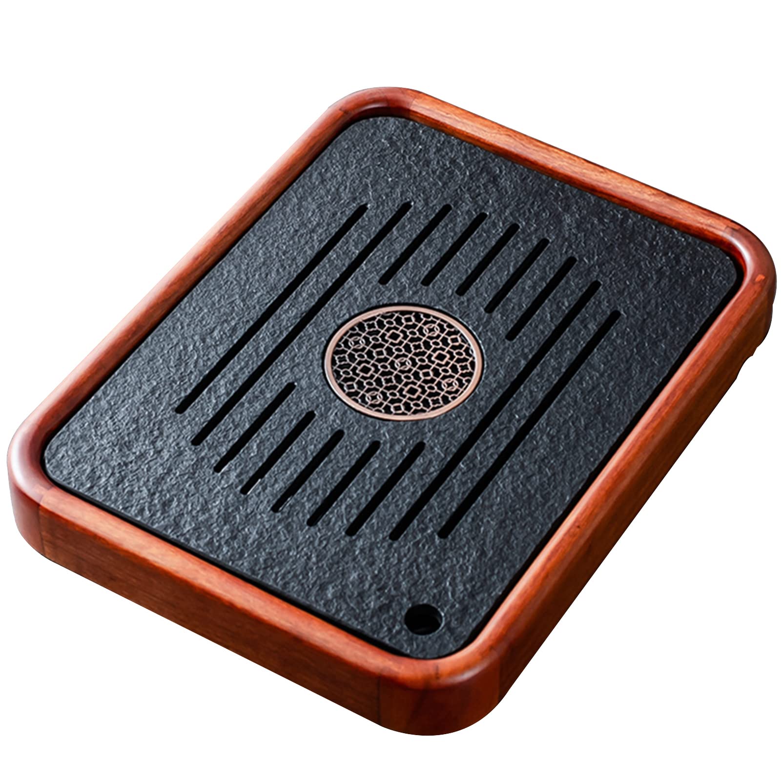 GTHTUHFD Kung Fu Tea Tray, Kung Fu Small Tea Tray Chinese 20 Inch Rectangle Reservoir Type With Stainless Steel Chassis, Drain Connection,F