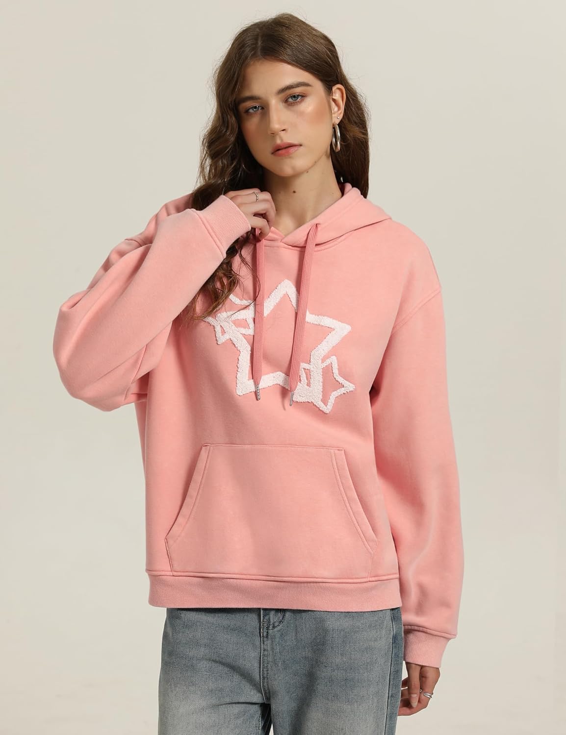 Iwing Womens Mens Oversized Graphic Hoodies Star Y2k Sweatshirts Acid Wash Hoodie Heavyweight Fleece Sweatshirt Unisex - Image 3