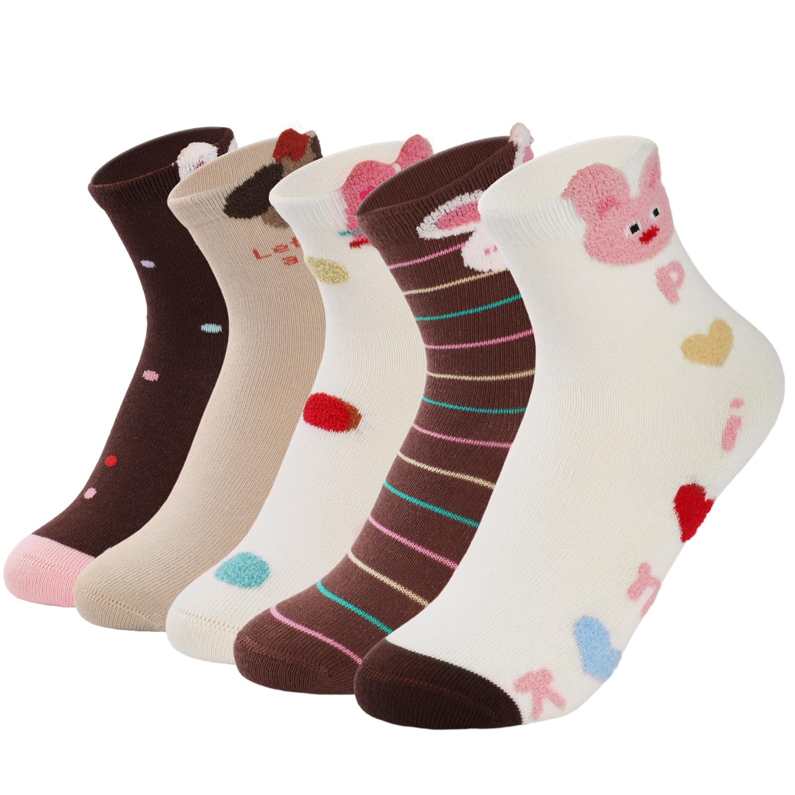 Simpeak 5 Pares Calcetines Niña de Algodón - Sin Costuras, Cómodos y Suaves, Respirable y Elástico, Animales Calcetines Infantiles Lindos Divertidos para Niñas de 3-12 Años (Invierno&Otoño)