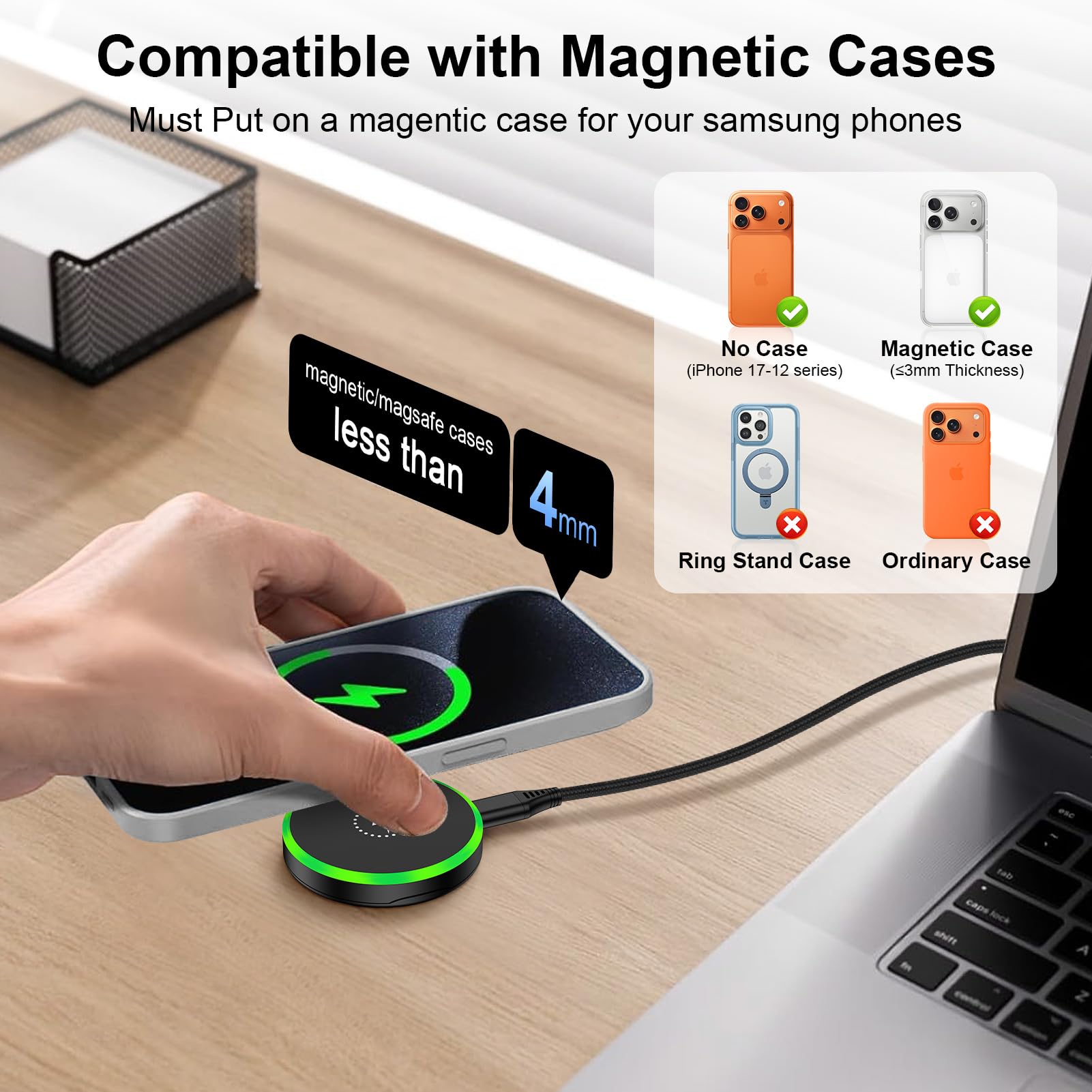 Cargador inalámbrico magnético de 25 W Android de carga rápida para Samsung Galaxy S26 Ultra/S25 Ultra/S24 FE/S23/S22/Z Fold Z Flip 7, 2 unidades de estación de carga inalámbrica para Google Pixel 10