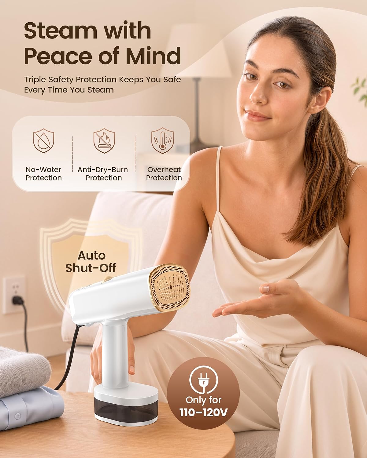 TRUCOZIE 3-in-1 Vacuum Steamer for Clothes, 1750W Handheld Garment Steamer | 4500Pa 3-level suction, 3 steam levels and dry ironing, 340ml tank, 20s heat-up, for shirts and dresses, 110-120V, White