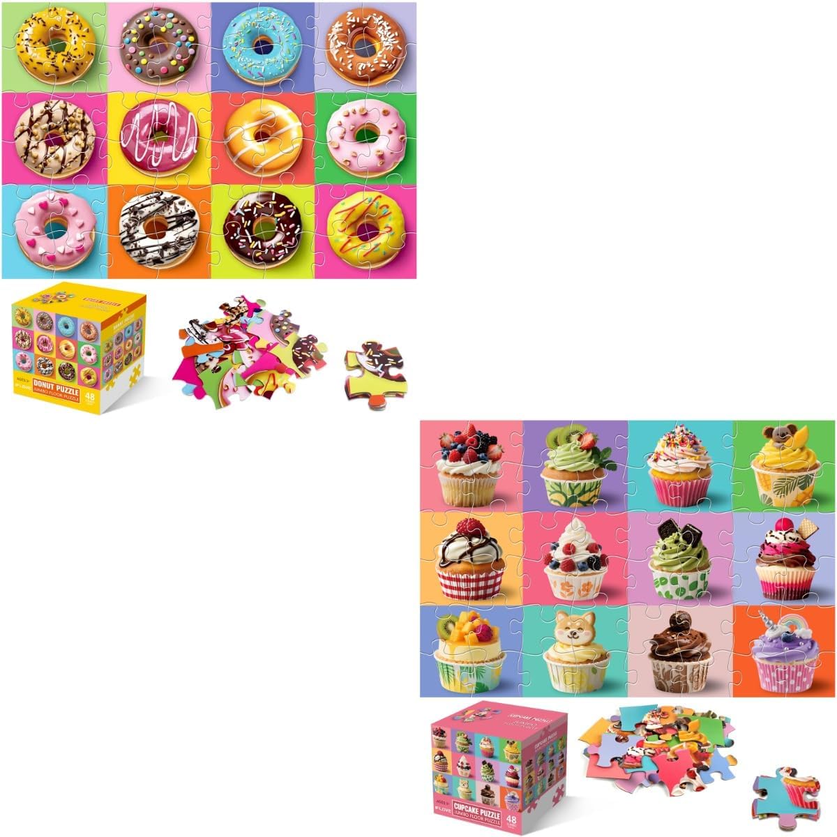 Jumbo Floor Puzzle for Kids,48 Piece Colorful Donuts Jigsaw Puzzles,Learning Educational Toys for Toddlers Ages 3-5,Children Gift for Boy Girl Ages 4-8