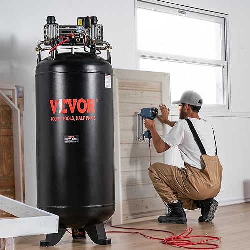 Miniatura 10 de VEVOR Compresor de aire de 80 galones, 6.5HP 15.5SCFM a 90 PSI, tanque de compresor de aire estacionario sin aceite de 2 etapas 145PSI, compresor