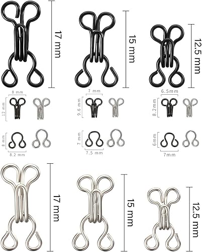 Miniatura 2 de Juego de 50 ganchos de costura y cierre de ojos para brasier y ropa, 3 tamaños (plateado y negro)