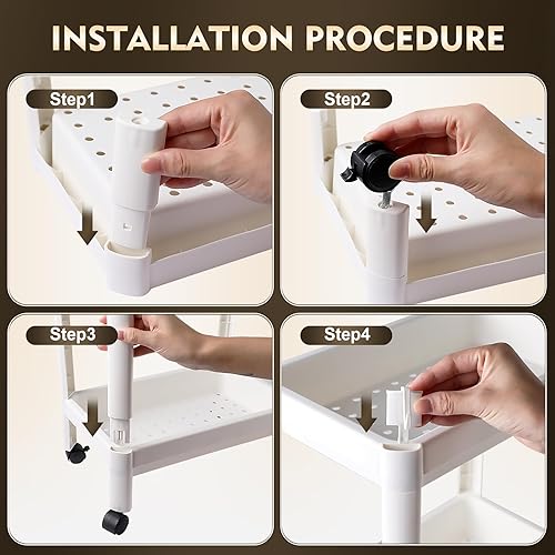 Miniatura 3 de Sikobin Carrito utilitario rodante de 3 niveles con gancho, carrito de almacenamiento ancho, organizador móvil multifuncional con ruedas giratorias