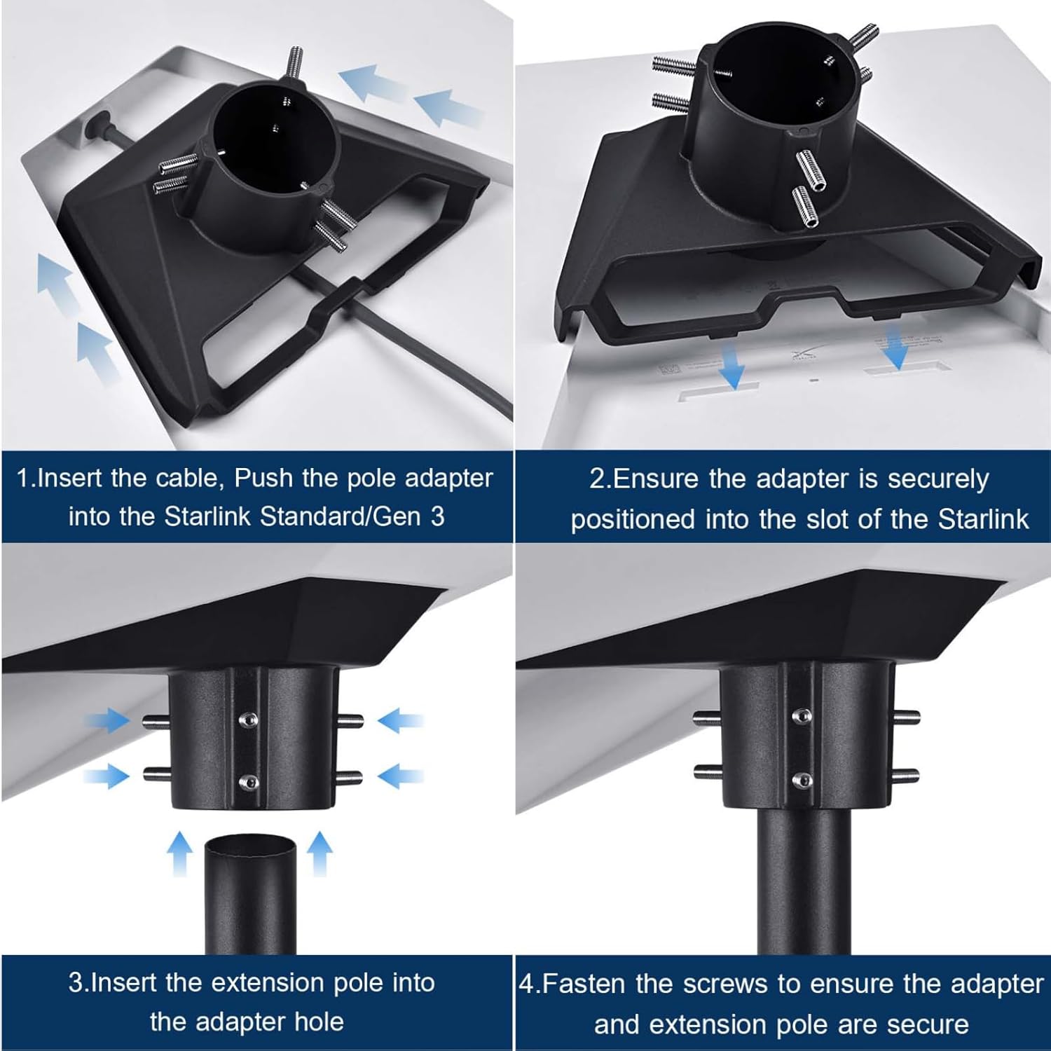 Adjustable Tripod Stand for Starlink Standard Gen 3, Stainless Steel with Aluminum Pipe Adapter, Adjustable Mounting Kit with Aluminum Pipe Adapter Pole Mount for Starlink Standard/Gen 3