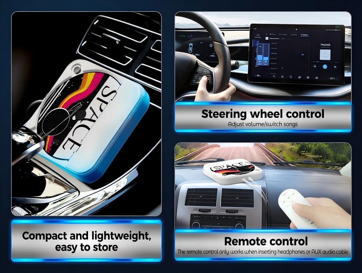Portable Car CD Player with USB/AUX Port, External CD Player Compatible with Car Radio Stereo, Laptop, TV, Computer, Universal for Vehicle with Adapter, White (White)