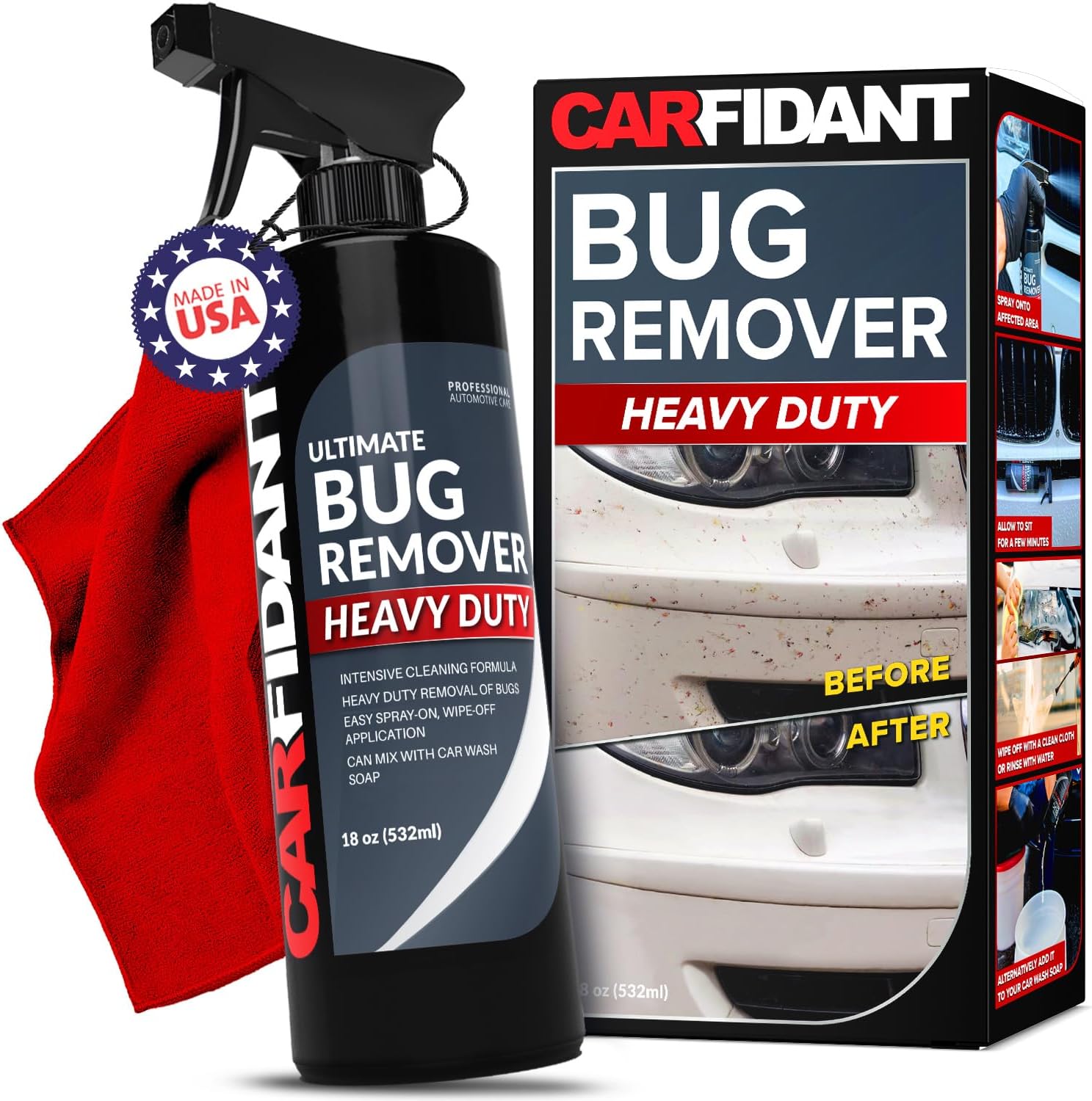 Bug Remover Heavy Duty Spray - Cars Exterior Cleaner - Easily and Powerful Clean Bug Splatter, Bird Poop From Paint, Plastic, Rubber, Metal, Chrome, Glass - 18 fl. oz.