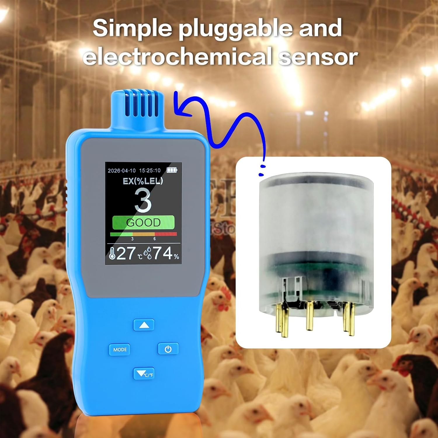 Portable EX Leak Detector with Real Time LCD Display Alarm Combustible Tester for Methane and Hydrogen Transportable Transducer