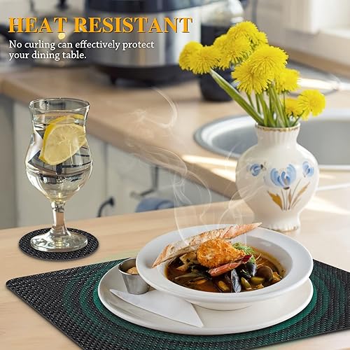 Miniatura 5 de Juego de 4 manteles individuales con posavasos, resistentes a las manchas de calor, resistentes a los arañazos, antideslizantes, impermeables, a