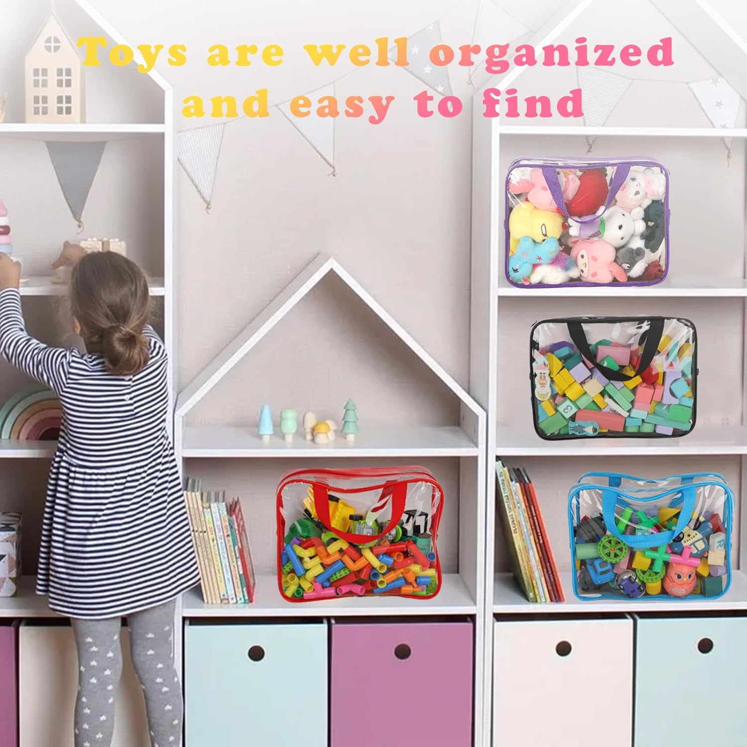 9 Packs Toy Storage Bags with Labels, 11.8x8.7x3.9In Large PVC Reusable Clear Board Game Storage with Zipper, Travel Waterproof Organizer Bags for Building Blocks, Puzzle, Books, Stationery