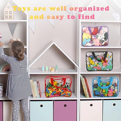 Miniatura 7 de Paquete de 9 bolsas de almacenamiento de juguetes con etiquetas, almacenamiento grande de PVC reutilizable transparente para juegos de mesa con