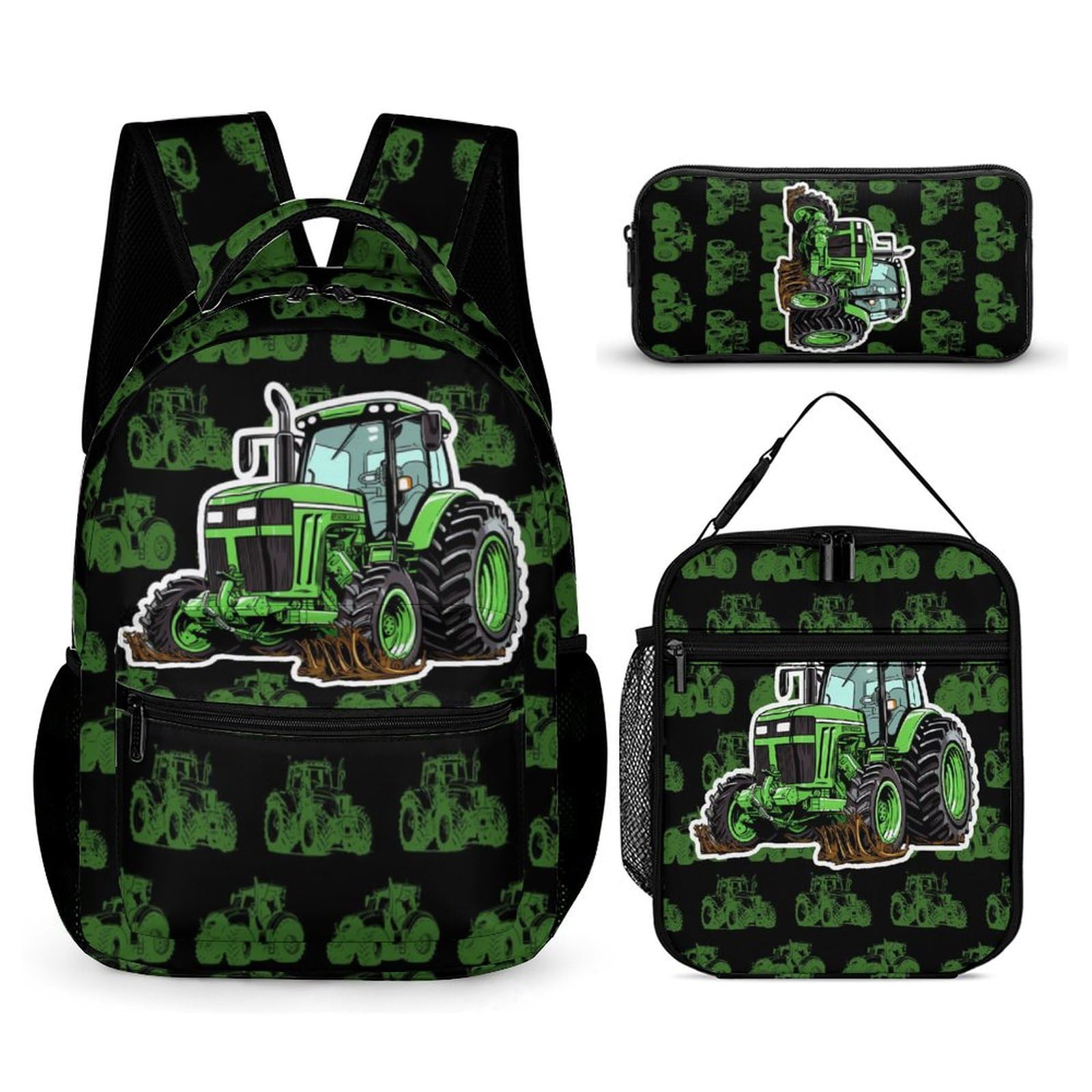 Homieblanket Tractor Backpack with Lunch Box & Pencil Case, 16 Inch Cute Tractores Themed Bookbag, Adjustable Lightweight Large Capacity, Daily Casual