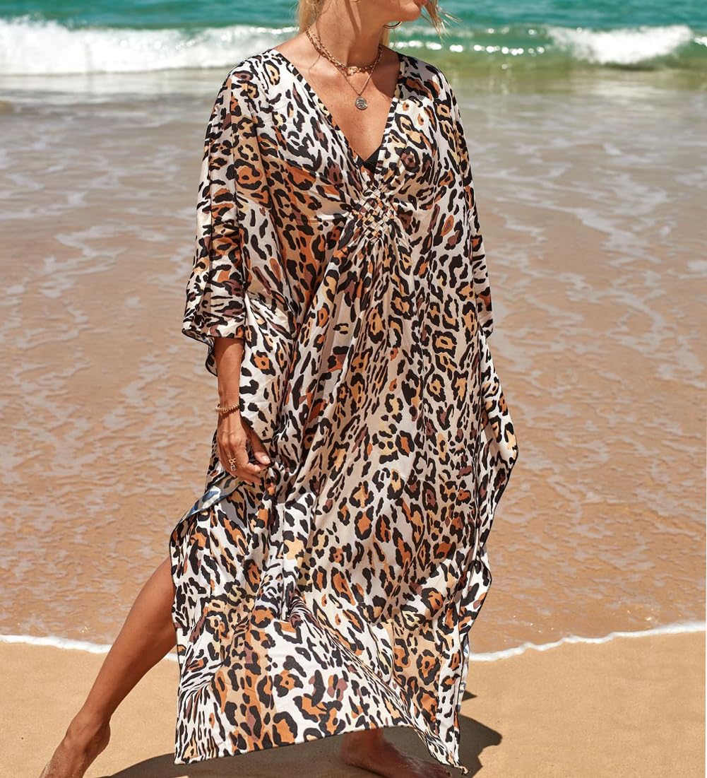 Femmes Boho Kaftan Grande Taille Robe de Plage Maxi Longue Bikini Cover up Été Maillots de Bain Florale Pareos