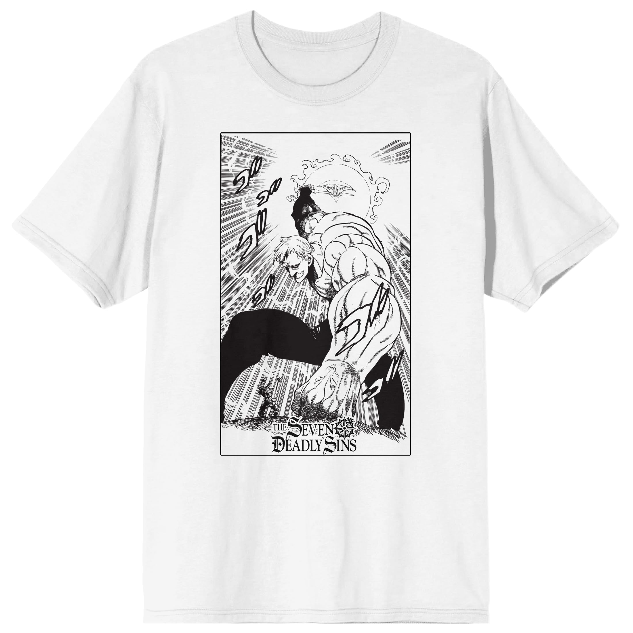 Seven Deadly Sins Manga Escanor with Divine Axe Crew Neck Short Sleeve Men's White T-Shirt