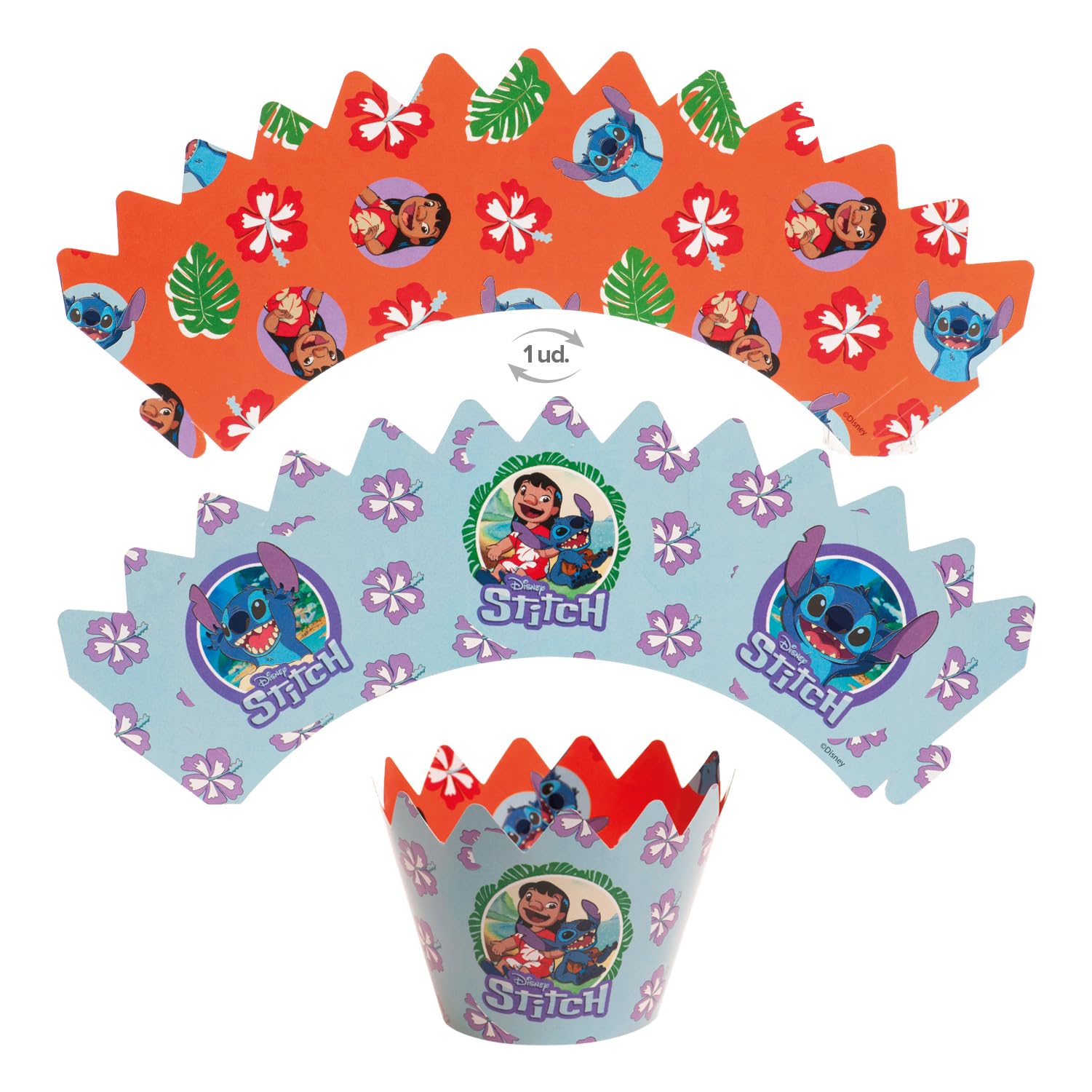 dekora - Disney Stitch Officially Licensed Cupcake Decoration Kit: 6 Paper Toppers + 6 Cupcake Wrappers, Double-Sided Reversible, Reusable, Paper Cupcake Wrappers/Cupcake Cases (not for Baking)