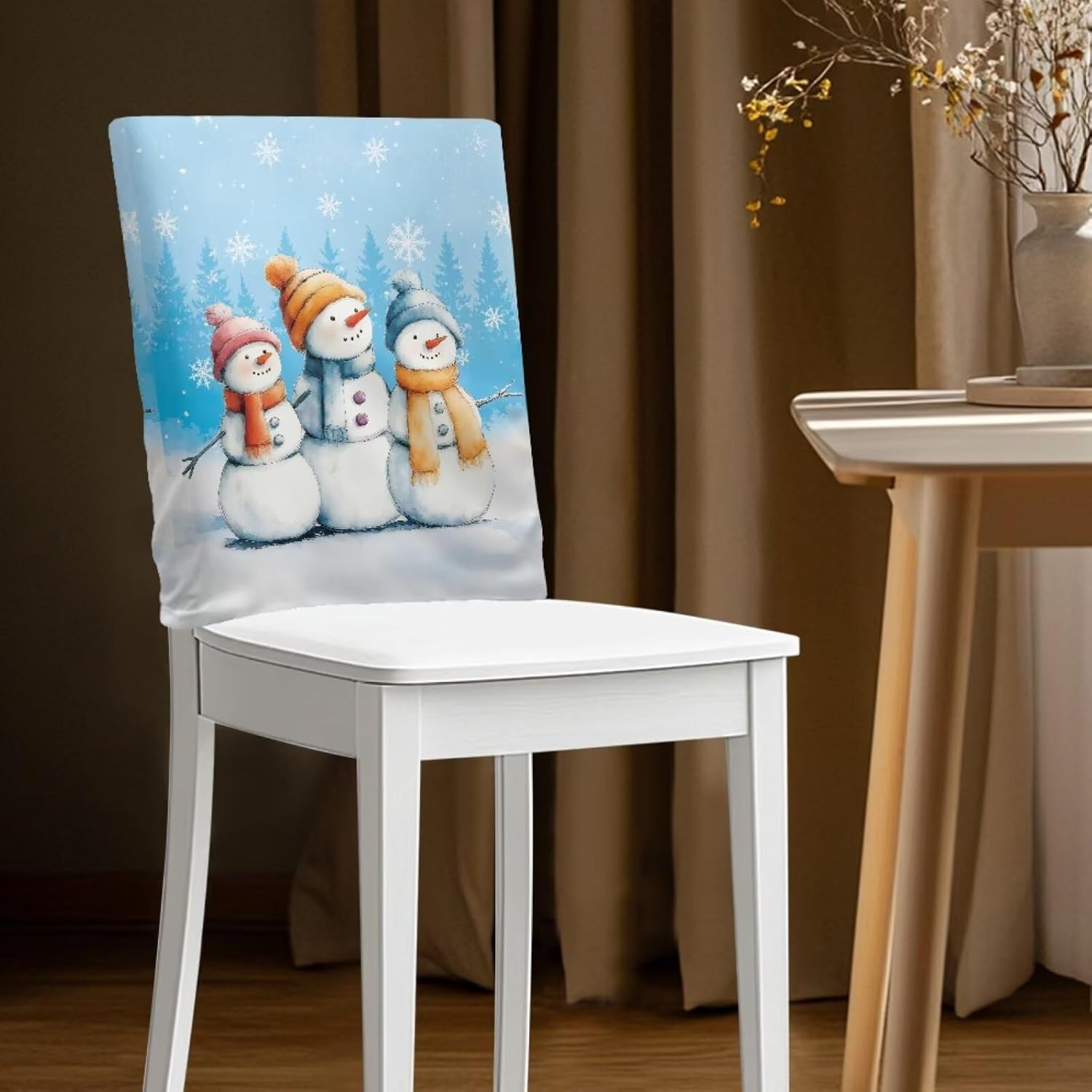 Talayituse Snowman Christmas Tree Print Chair Covers Easy to Clean Chair Back Covers Easy Install Dining Room Seat Cover Washable Chairs Slipcovers for Home Kitchen Christmas Decor, 6 Pack