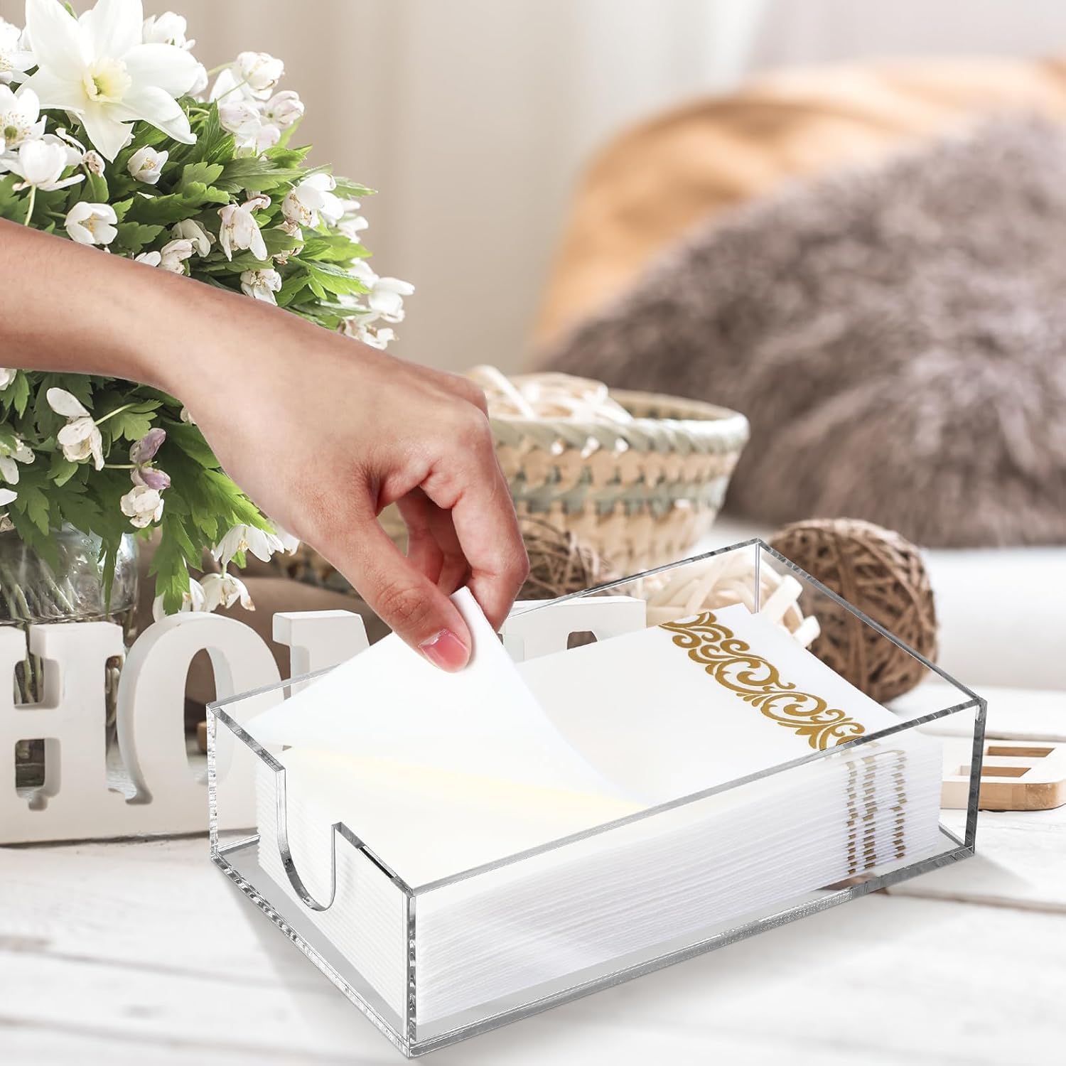 Layhit Paquete de 6 servilleteros acrílicos para toallas de invitados, bandejas transparentes para toallas de baño, bandeja de almacenamiento de invitados para fiesta de baño, cena, cocina (8.5 x 5