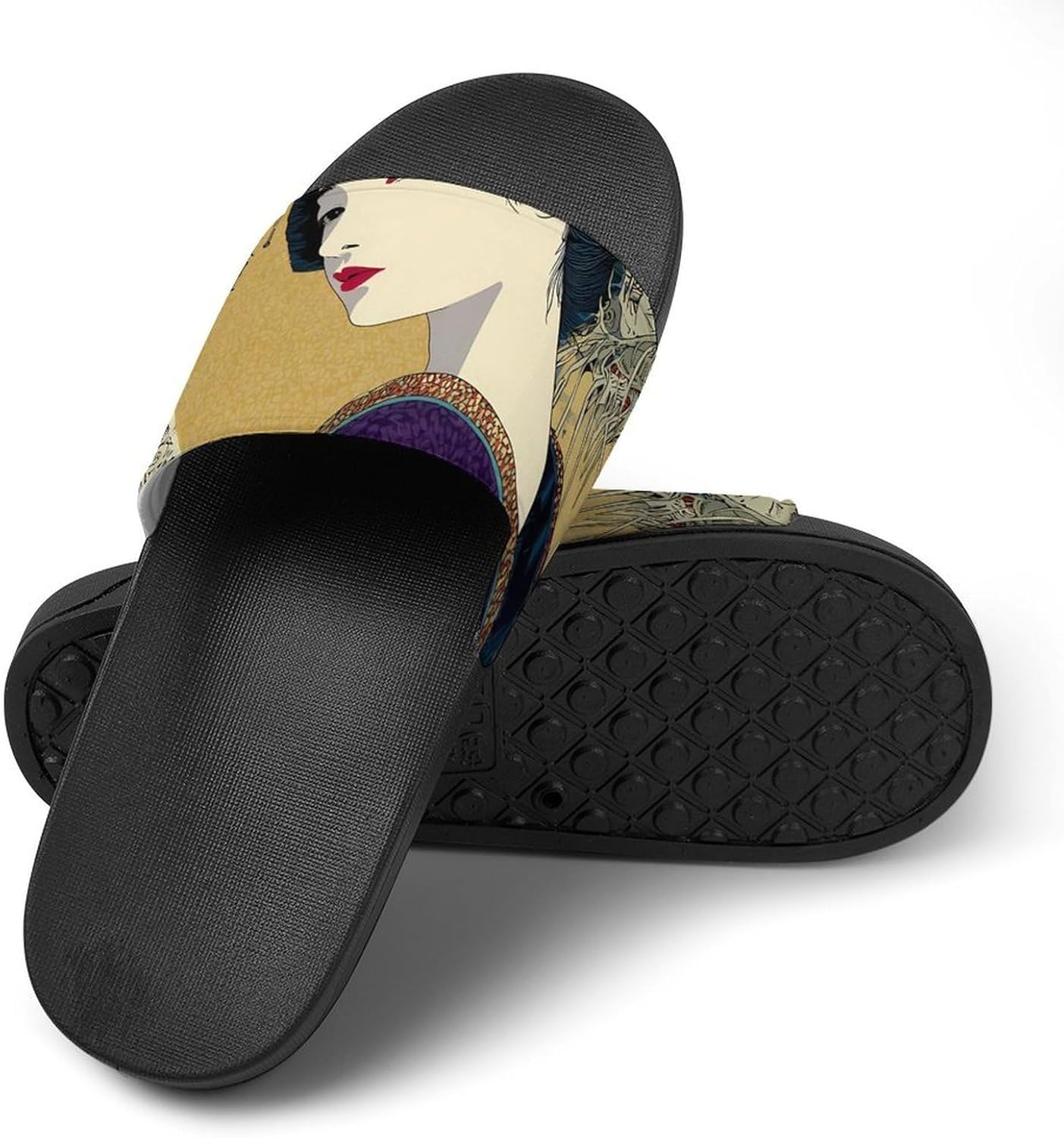 Japanese Geisha Ukiyo-E Men's Slippers Casual Non-Slip Slide Sandals Beach Bathroom Shower Shoes for Women