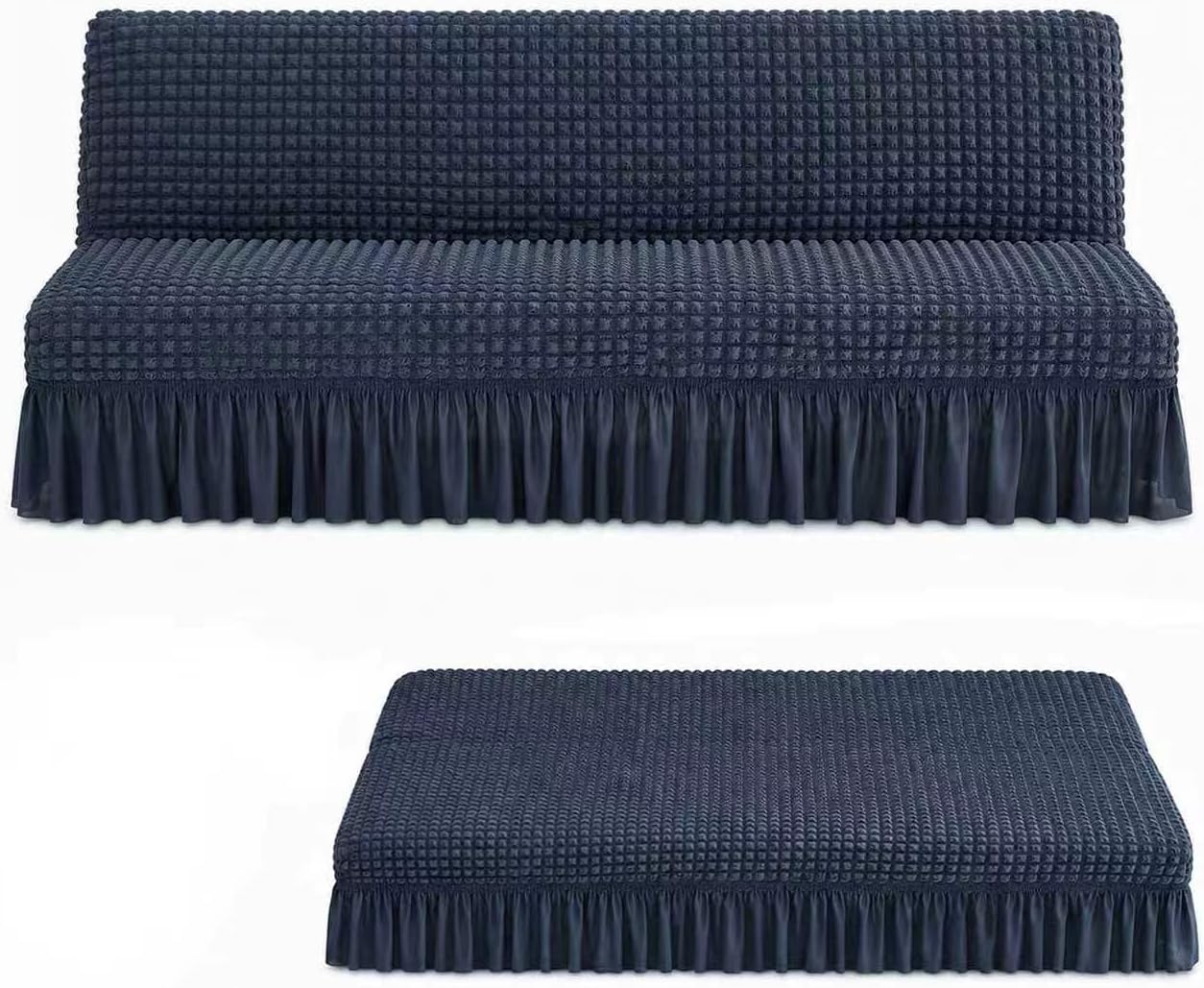 Sofa Slipcover - Sofa Cover 1 Piece Easy Fitted Sofa Couch Cover Universal High Stretch Durable Futon Cover Furniture Protector for 2-seat Sofa with Skirt Country Style