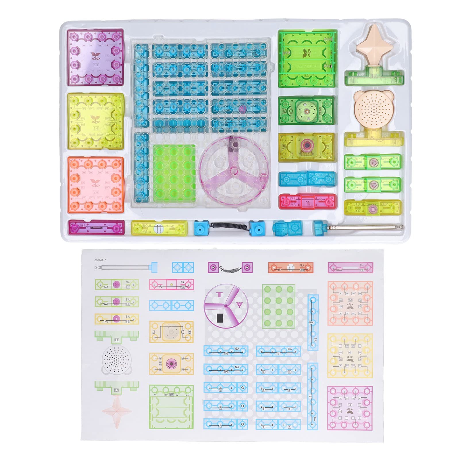 Kit di Costruzione di Circuiti per Bambini Creativi, Set di Esperimenti Elettronici Interattivi per L'apprendimento Divertente, Materiale Plastico con 44 Blocchi