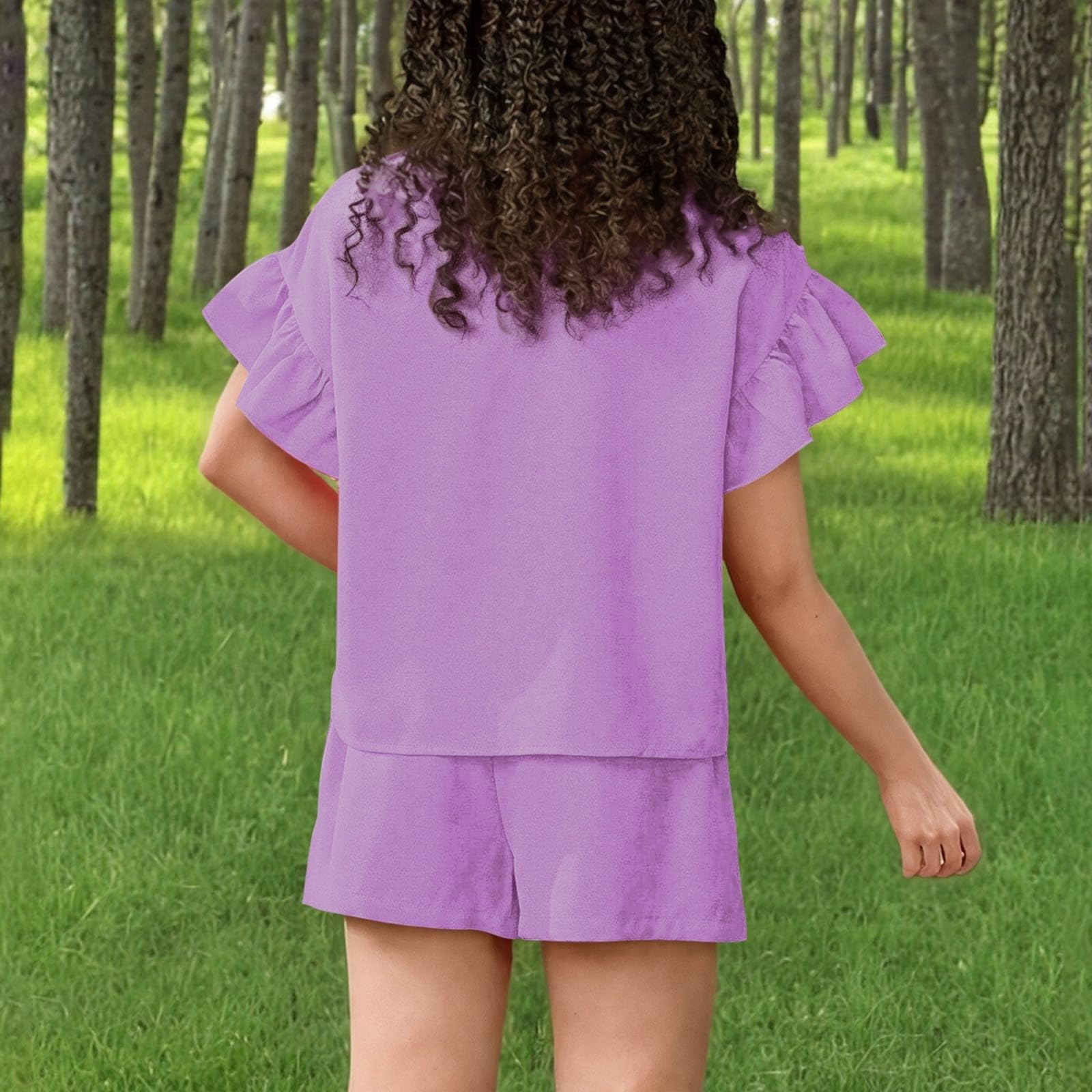 Conjunto de ropa de verano para niña, camiseta de manga con flecos y pantalones cortos elásticos, informal, ligero, conjunto de ropa de 2 piezas