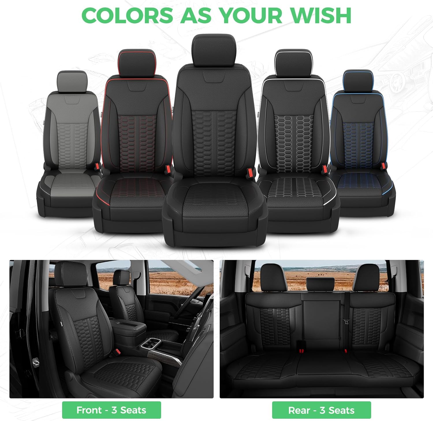 Custom Leather Seat Covers for Silverado/Sierra 1500 2019-2026, 2500HD 3500HD 2020-2026 Crew Cab Full Set with Jump Seat Cover,Truck Accessories