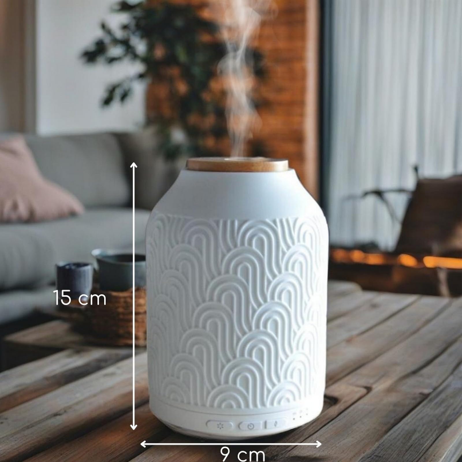 Zen'Aroma Diffusore di Olio Essenziale Wifi Praga – Diffusore Elettrico Connesso Compatibile Alexa/Google Home – Controllo Totale a Distanza sull'APP Tuya Smart – Materiali Naturali Legno e Ceramica