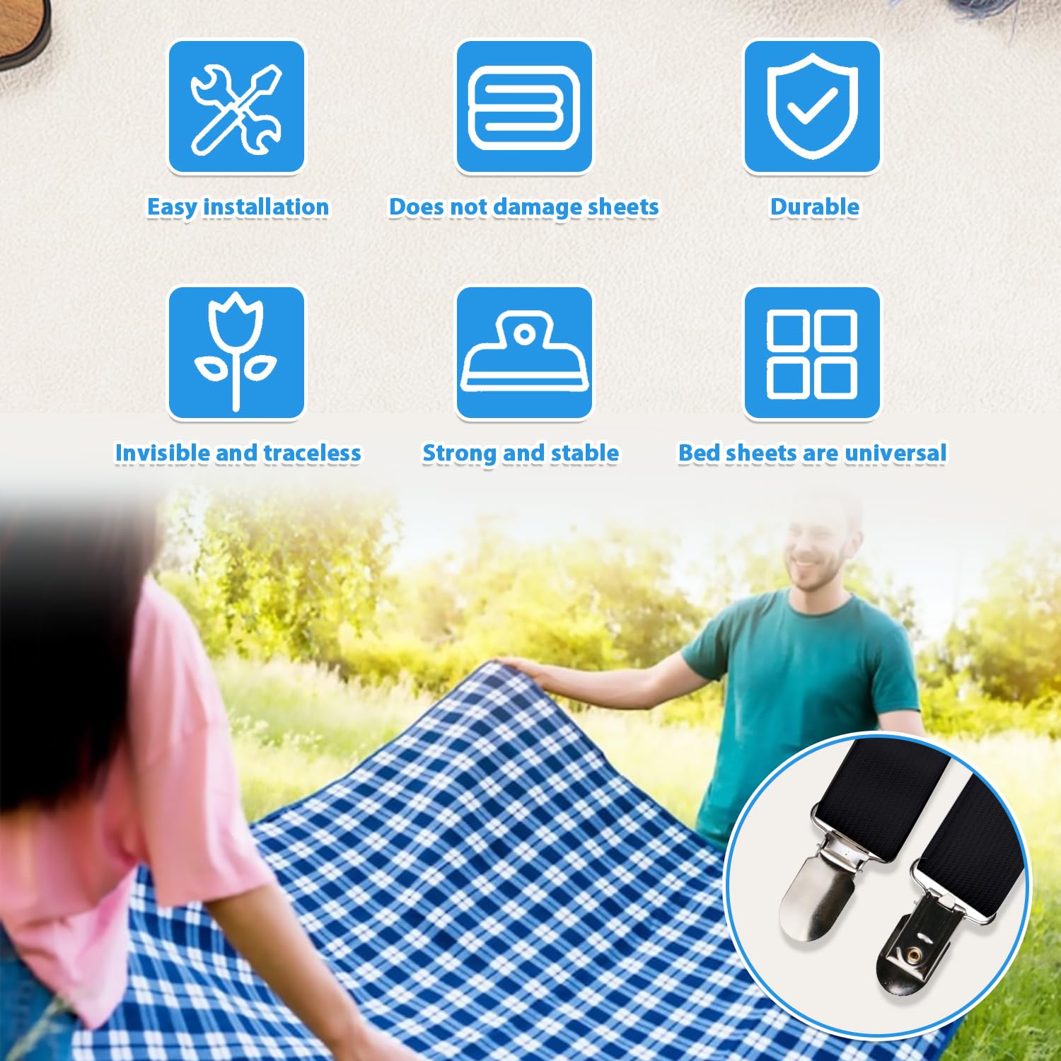 6 Pinces à Nappe Avec Sangle Cachée - Pour Tables Extérieures - Noir
