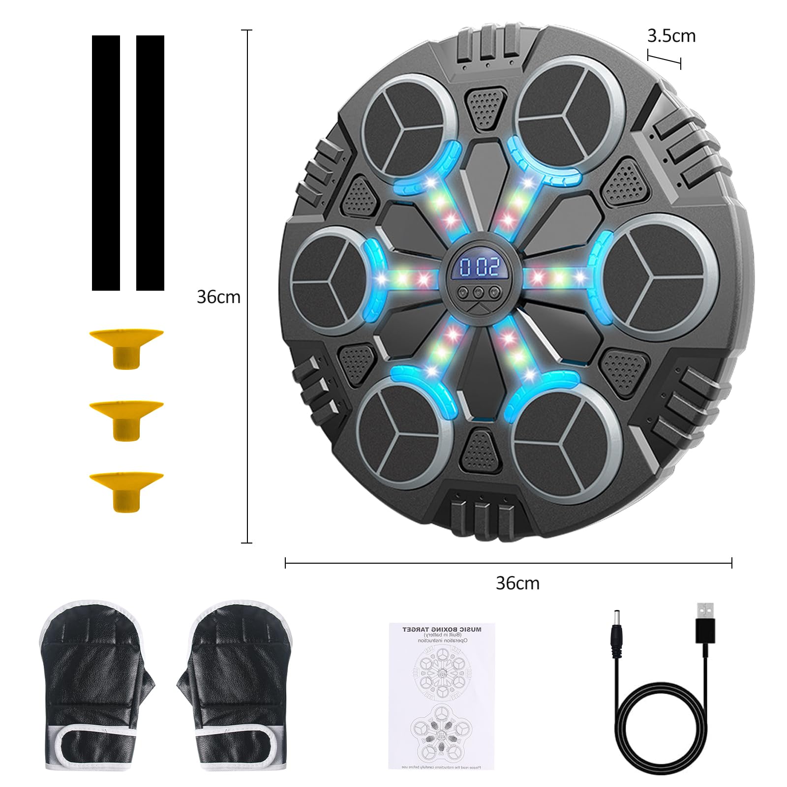 Máquina de Boxeo Musical, LED Luces Music Boxing Machine con Guantes De Boxeo, 3 Velocidades Ajustables y Contables, Boxeo Pared Musical Maquina con Bluetooth para Adultos y Niños