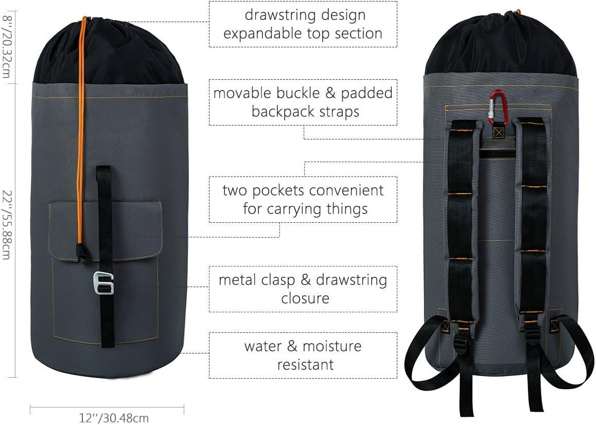 WOWLIVE Large Laundry Bag Laundry Backpack Hanging Laundry Hamper Adjustable Shoulder Straps Camping Bag Waterproof Durable Collage Apartment Dorm Sports (Expandable to 30’’,Dark Grey)