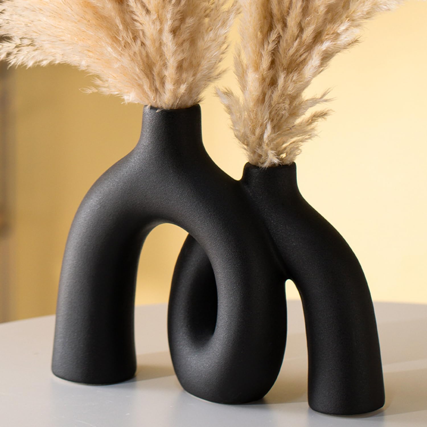 Set di vasi in ceramica nera opaca – moderni vasi decorativi per soggiorno, tavolo da pranzo, libreria e camino, vasi minimalistici per corridoio e mobile TV