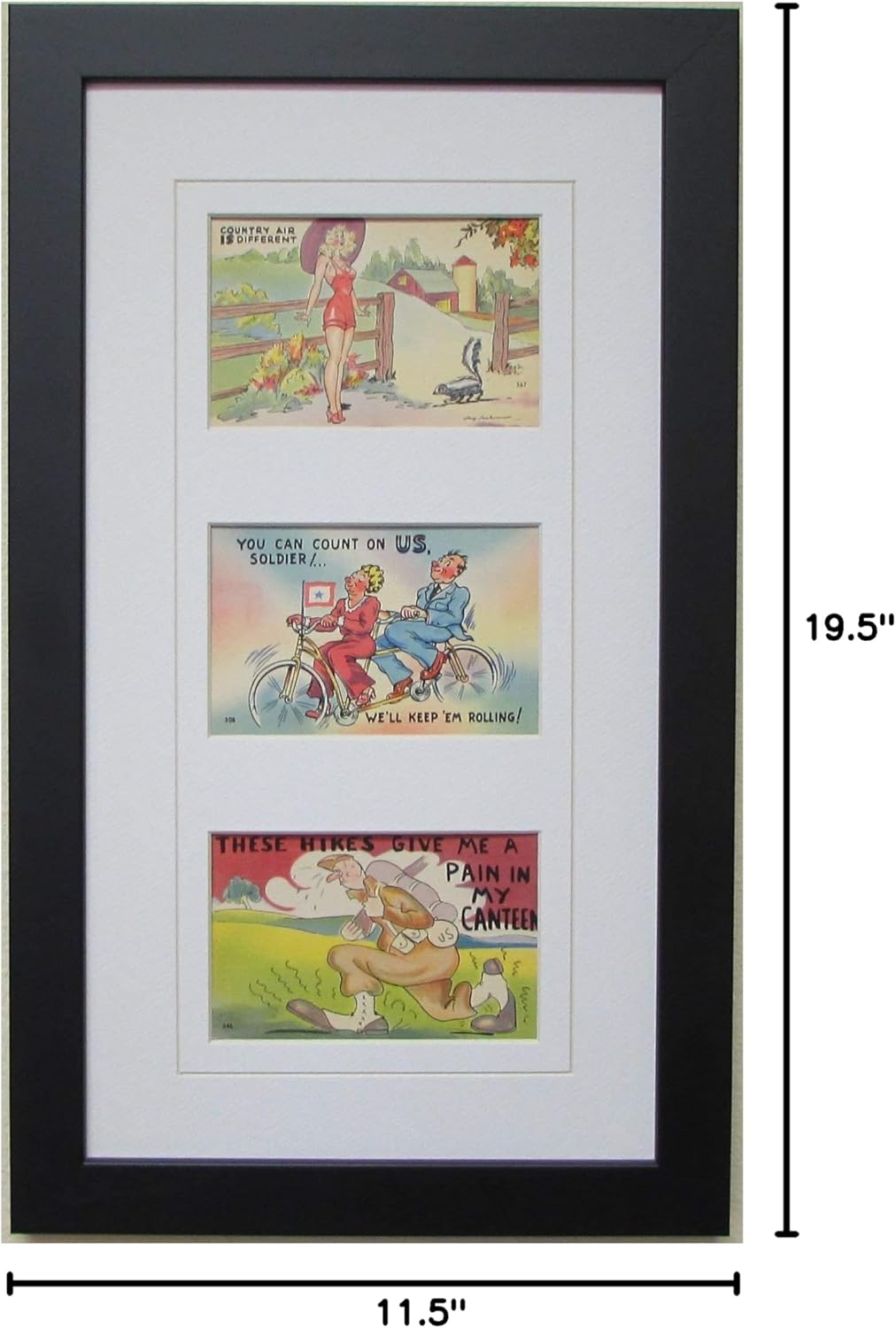 Post Card Frame for Three (3) 3.5" X 5.5" Post Cards Black Frame with White (White Trim) Matting