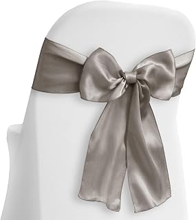 Lann's Linens - 10 Elegant Satin Wedding/Party Chair Cover Sashes/Bows - Ribbon Tie Back Sash - Silver
