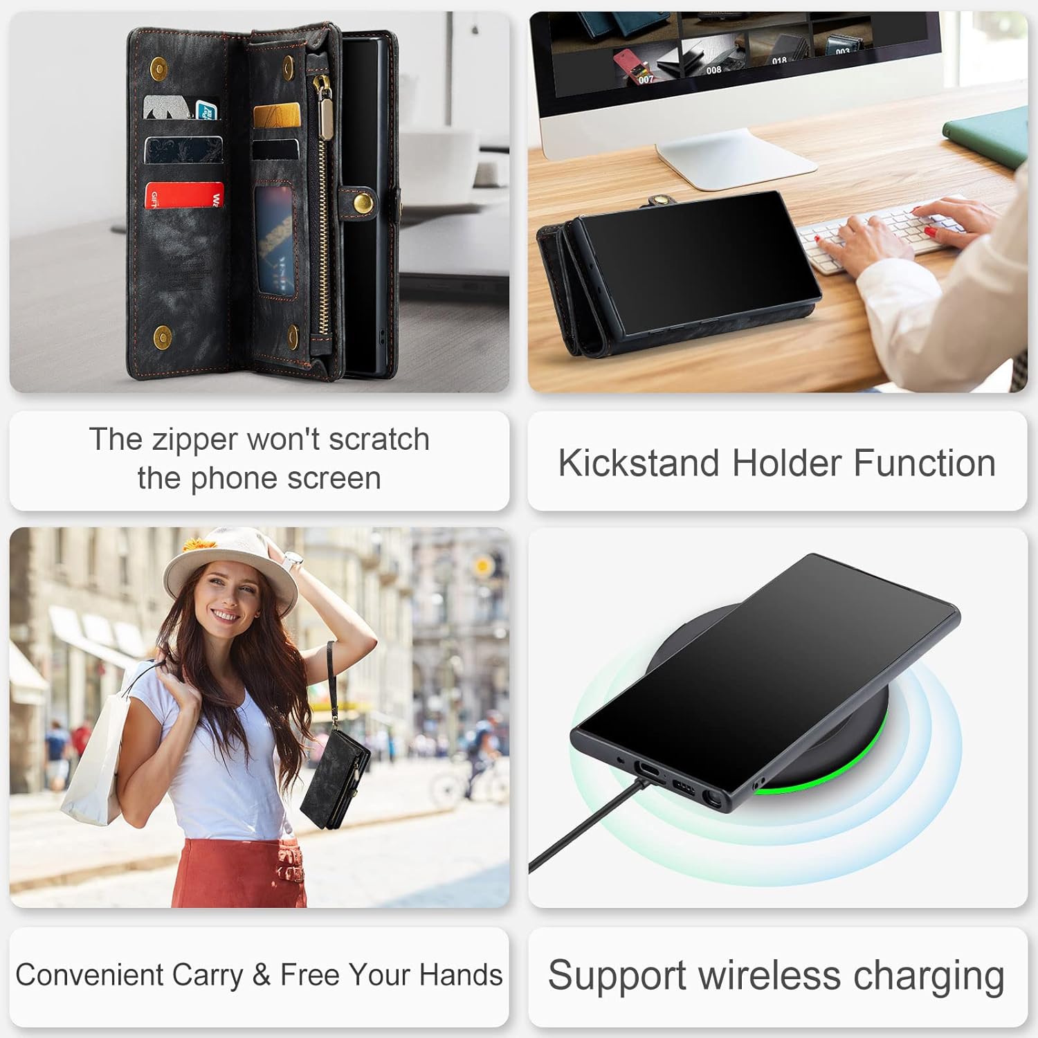 Asuwish Phone Case for Samsung Galaxy Note 10 Glaxay Note10 5G Zipper Wallet Detachable Cover with Tempered Glass Screen Protector and Flip Card Holder Cell Gaxaly Notes 10s Ten Not S10 Women Black